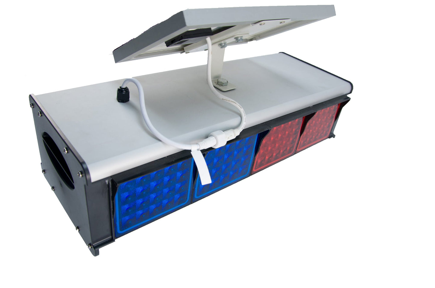 YASONG Solar Motion Detection Strobe Light Warning Light IP65 Waterproof 120dB LED Red and Blue Double-sided Flashing Lights Motion Sensor Alarm Siren for Traffic, Road Construction, Farm, Yard