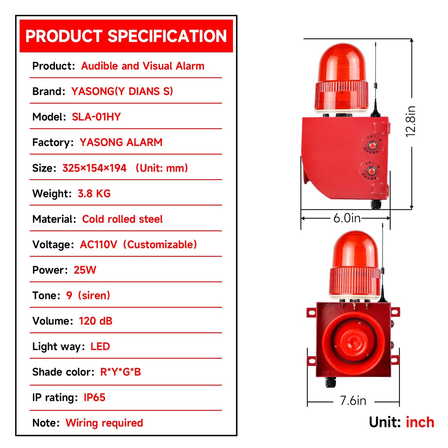 YASONG 1.2mile/2000meter Remote Control Alarm Siren, 120dB Horn 9 Tones Adjustable Outdoor Sirens with USB Port and 3 Remote Control, 25 Watts IP65 Waterproof SLA-01HY-2000-3