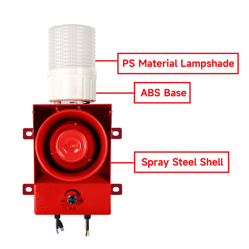 YASONG Dry Contact Signal Triggered Security Siren Waterproof 120dB Red Yellow Green Strobe Light Siren for Factory Fire stations Harbours SLA-315