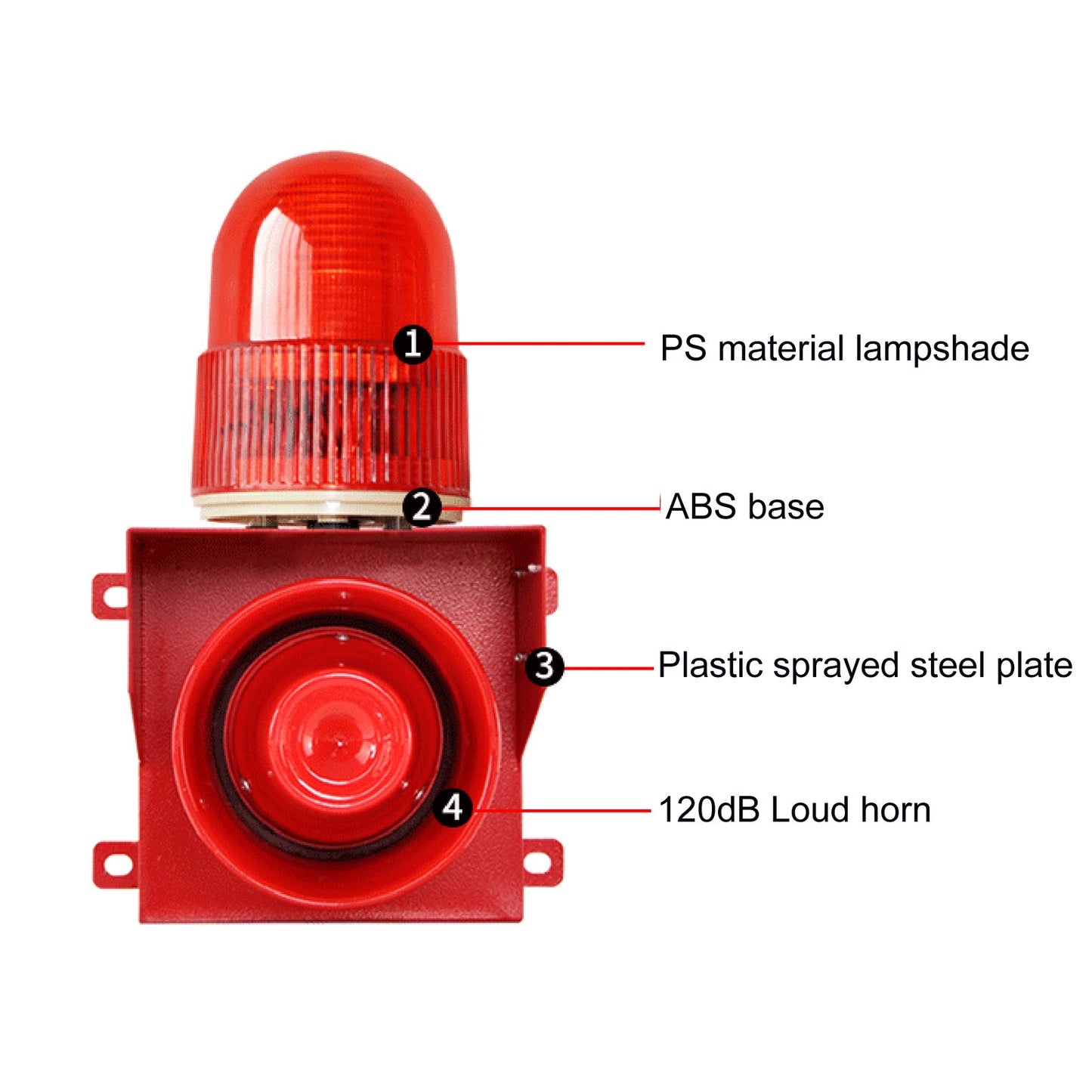 YASONG Siren Alarm with Led Strobe Light 120dB Loud Horn 25W Alarm System for Factories, Docks, Transportation and Ports SLB-01