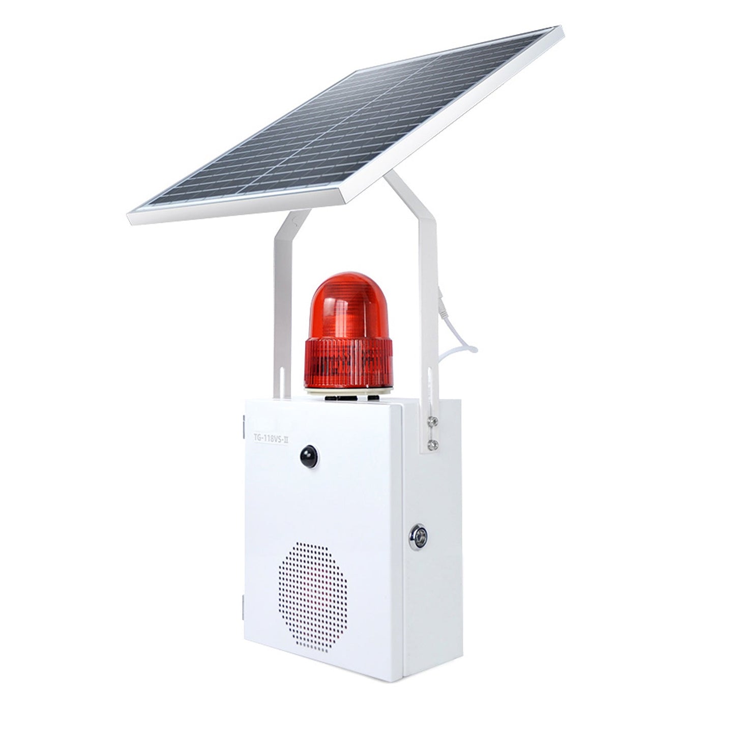 YASONG Solar Motion Sensor Alarm Siren Waterproof Outdoor Motion Detector Sirens with Strobe Light, 120dB Horn 17 Tones Adjustable Microwave Infrared Induction Alarm System SLA-118VS-II