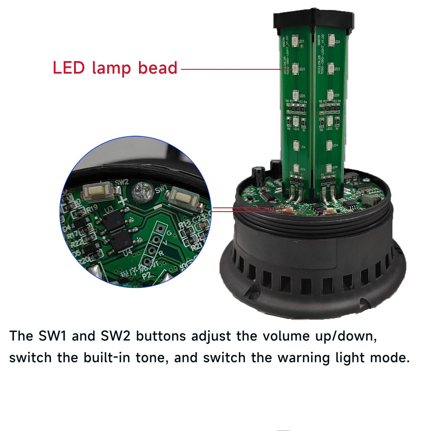 YASONG DIANS S Beacon light 120dB Horn 4 Flashing Modes LED Vehicles Emergency Lights with 9 Tones Strobe Lights for Trucks, Car, Forklift and Vehicle AC100-240V