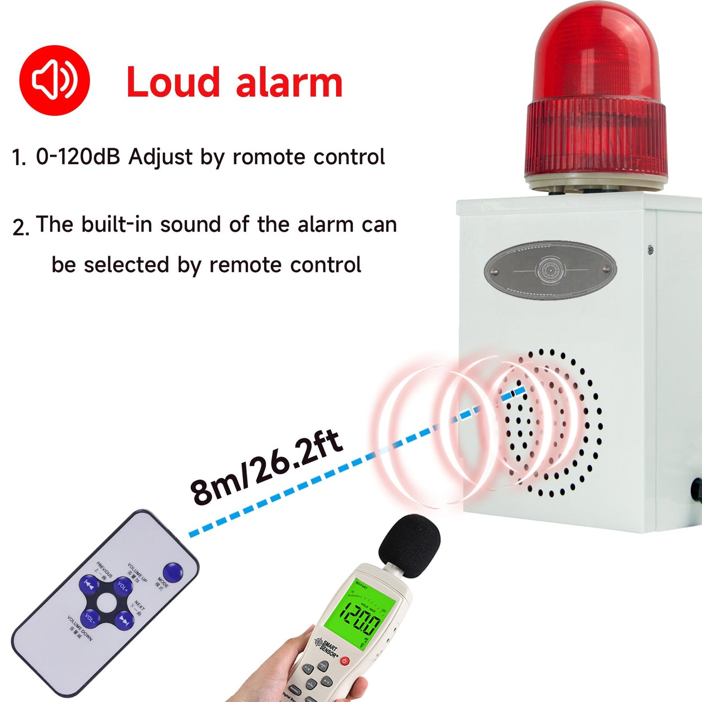 YASONG Motion Detection Siren Alarm 120dB Loud Horn Waterproof Adjustable Volume& Tone LED Strobe Lights 25W Alarm Security System for Factories, Warehouses and Docks SLA-B02W