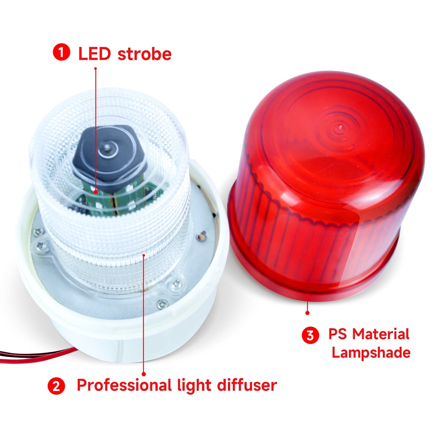 YASONG LED Strobe Light Industrial Warning Beacon Light with 90dB Loud Buzzer Security Flashing Light LTE-5103J