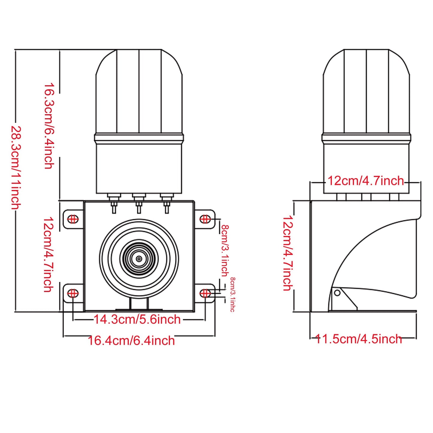 YASONG Outdoor Alarm Siren 110dB Loud Horn 23w Security Siren wih LED Flashing Light For Port, Wharf, Factory DC12V AC220V SLB-BJ02