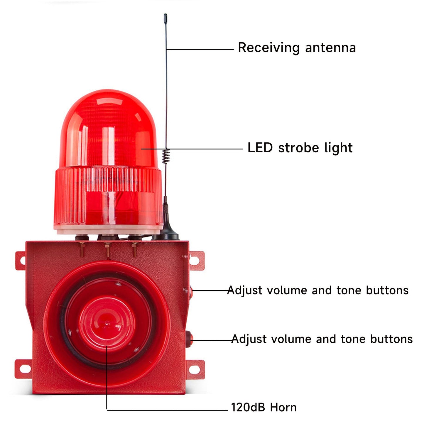 500m/2000m Wireless Remote Control  Alarm Siren 120dB Horn 12 Tone Adjustable Outdoor Industrial Waterproof LED Strobe Alarm System for Noisy Environment Emergency Alarm SLA-01TY