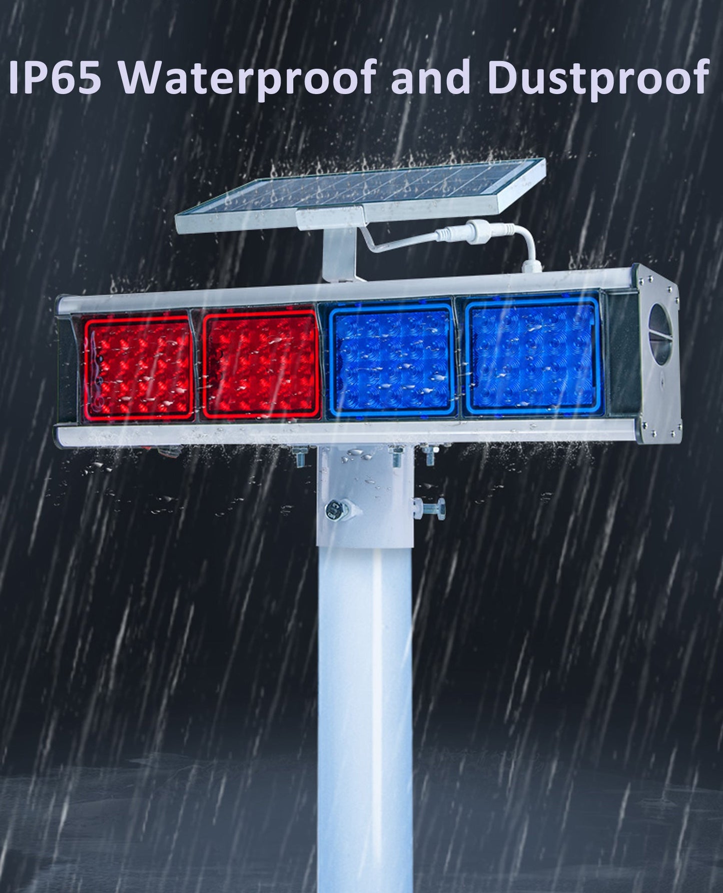 YASONG Solar Strobe Alarm Siren Light Red and Blue Double-sided Security Strobe Lights IP65 Waterproof LED Beacon Warning Flashing Lights with photoelectric Switch for Traffic, Road Construction, Farm, Yard