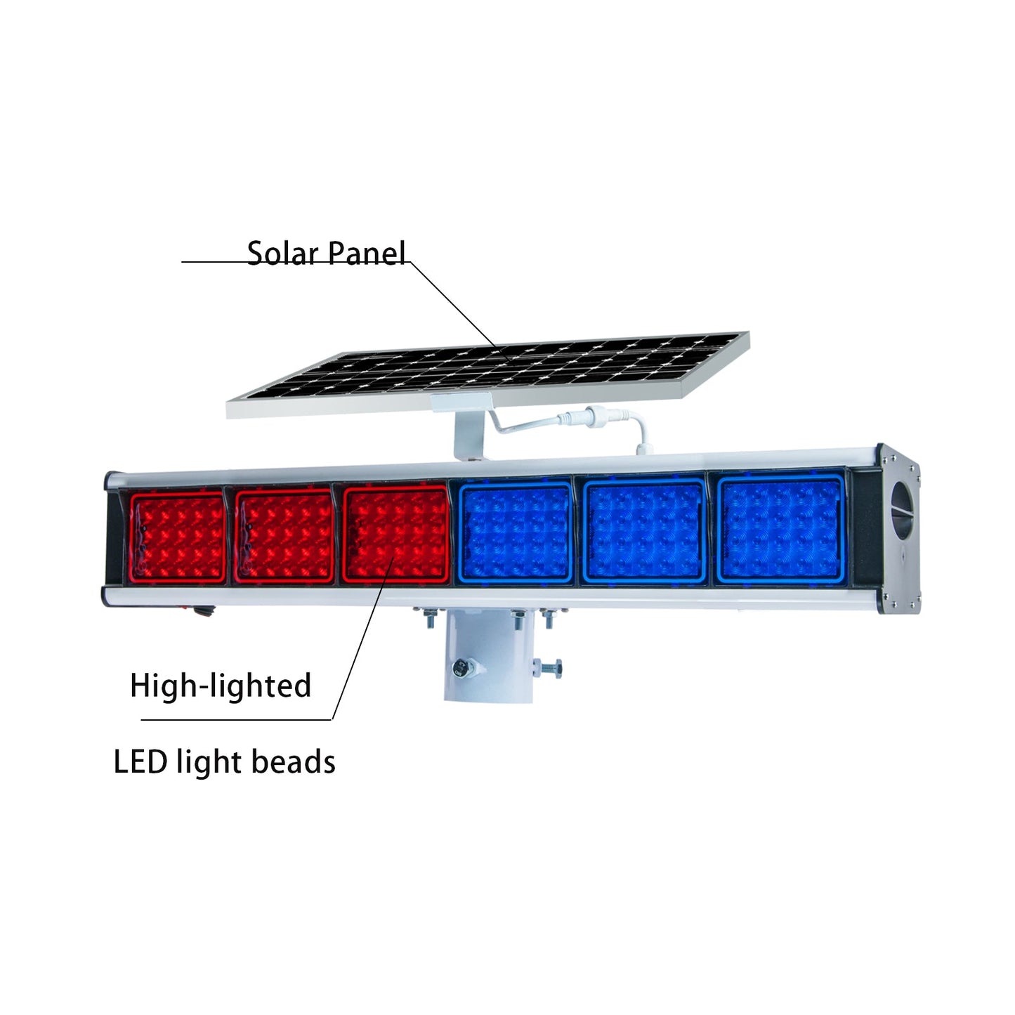 YASONG Outdoor Solar Red and Blue Double-sided LED Strobe Siren Light IP65 Waterproof Beacon Warning Flashing Light with No Sound and Photoelectric Switch for Traffic, Road Construction, School