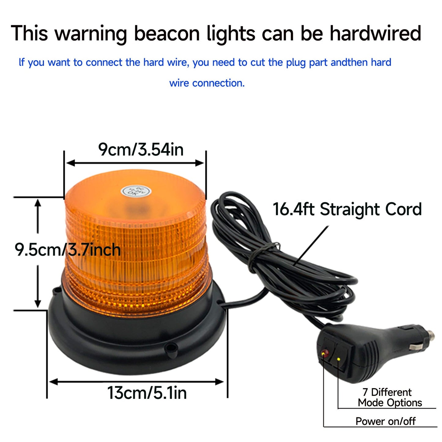 YASONG LED Strobe Light Amber 60 LED Beads Emergency Warning Beacon Flashing Light with Magnetic 16ft Cord and 10 Modes for Snow Plow Truck Construction Vehicles Forklift Tractor DC12V-48V