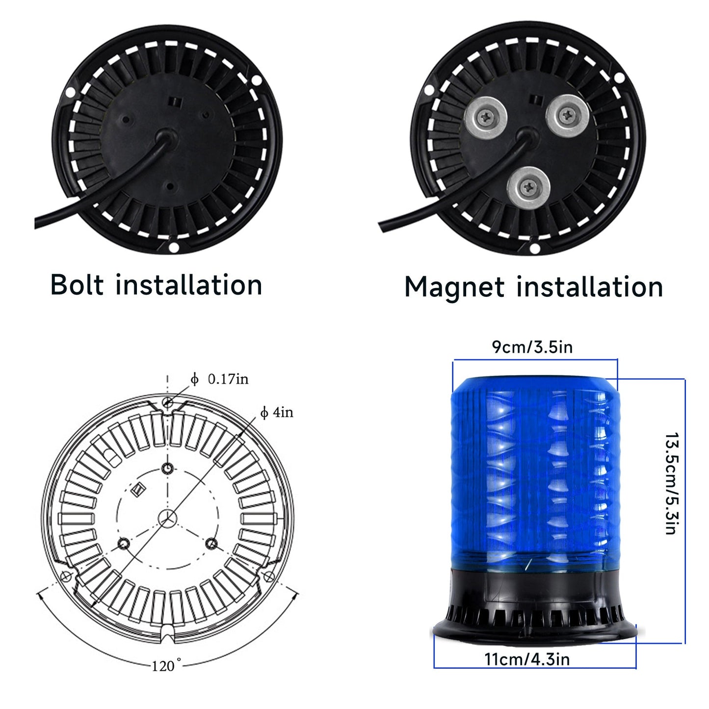 YASONG DIANS S Beacon light 120dB Horn 4 Flashing Modes LED Vehicles Emergency Lights with 9 Tones Strobe Lights for Trucks, Car, Forklift and Vehicle AC100-240V