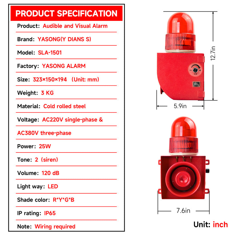 YASONG Power Outage/Power Recovered Adjustable Sound 120dB Alarm Siren for Farms, Fish Ponds, Banks and Security SLA-1501