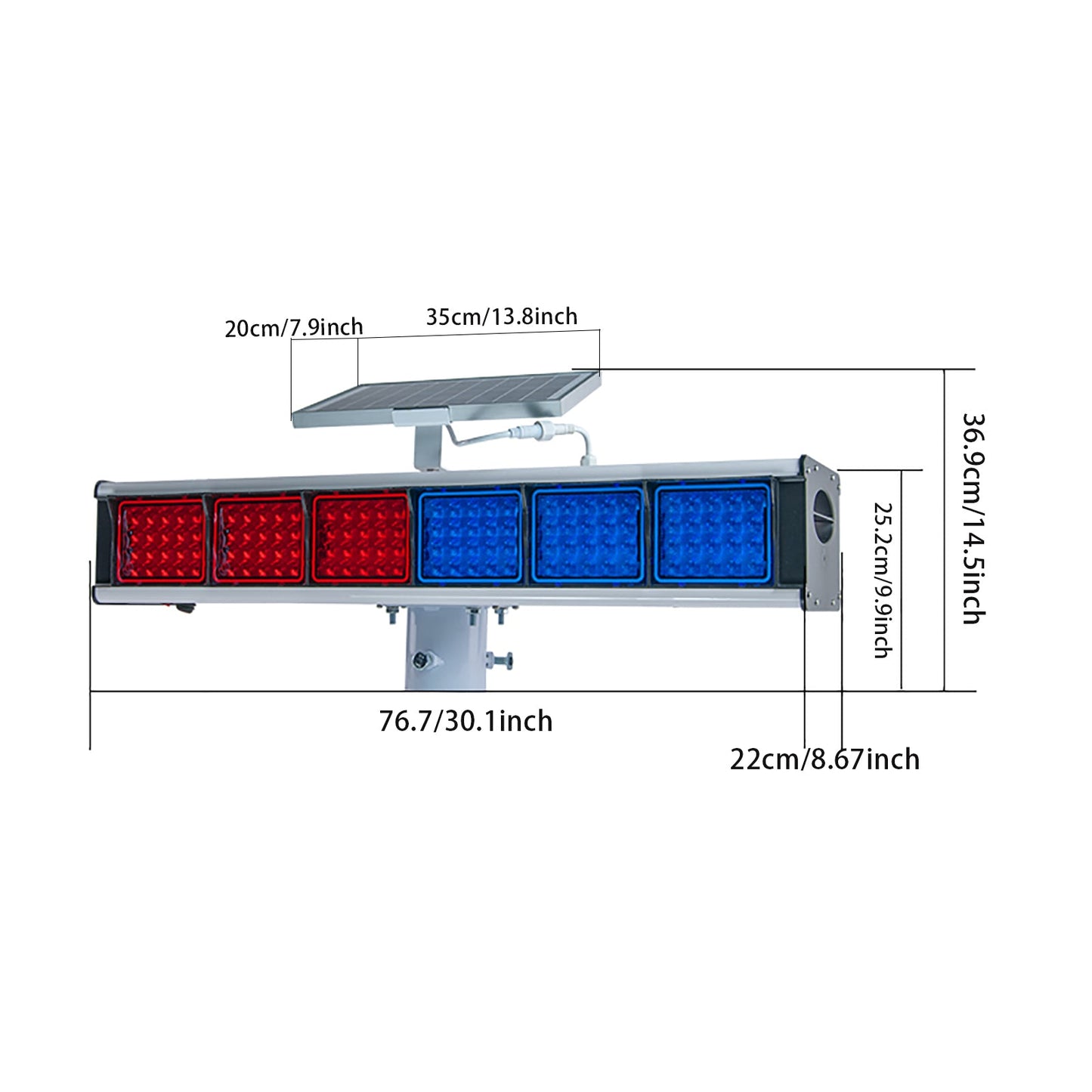 YASONG Outdoor Solar Red and Blue Double-sided LED Strobe Siren Light IP65 Waterproof Beacon Warning Flashing Light with No Sound and Photoelectric Switch for Traffic, Road Construction, School