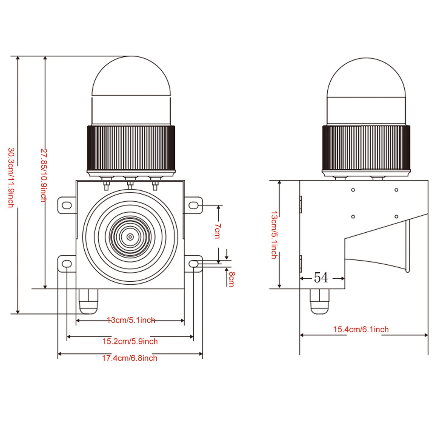 YASONG Siren Alarm with Led Strobe Light 120dB Loud Horn 25W Alarm System for Factories, Docks, Transportation and Ports SLB-01