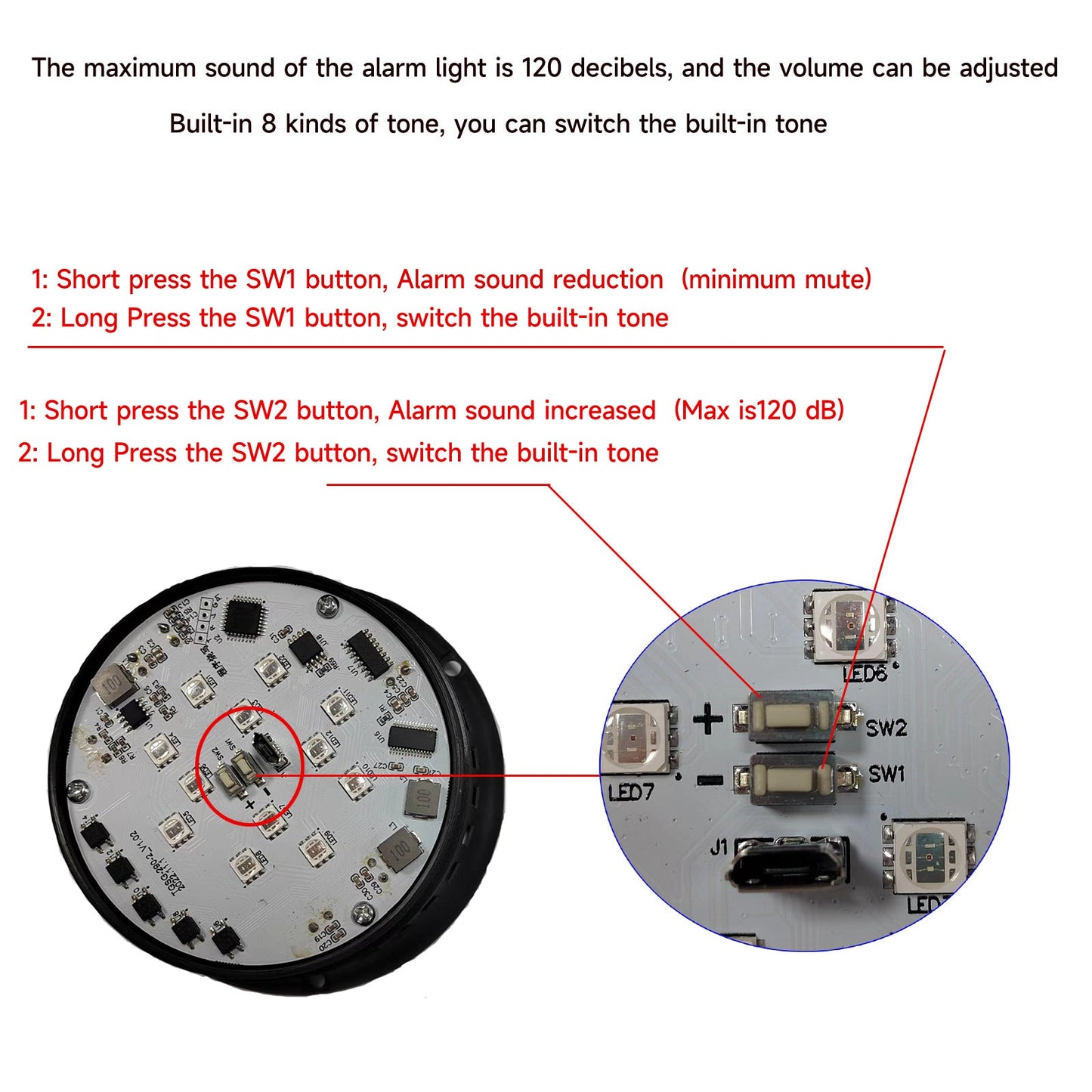 YASONG 7 Colors Strobe Warning Light Waterproof Siren Alarm with 120 Dceibel Volume 8 Tones and 3 Flash Modes DC10-30V