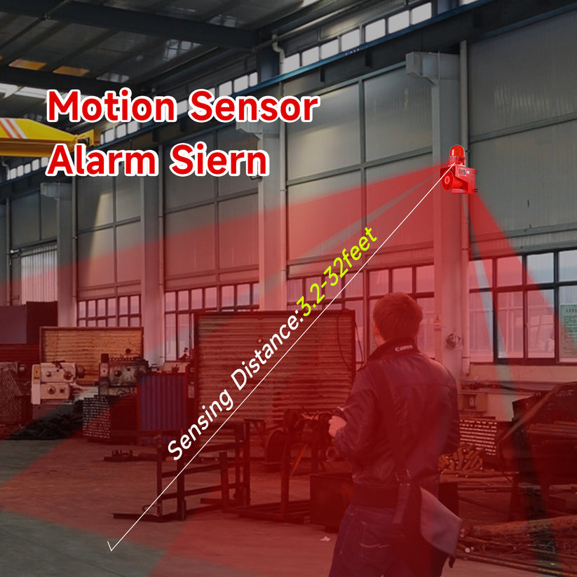 YASONG Motion Sensor Alarm Siren with Timer Outdoor 120dB 12 Tone Adjustable Motion Detector Siren Light Security Emergency Alarm for Industry Dock Mine SLA-TG01W1