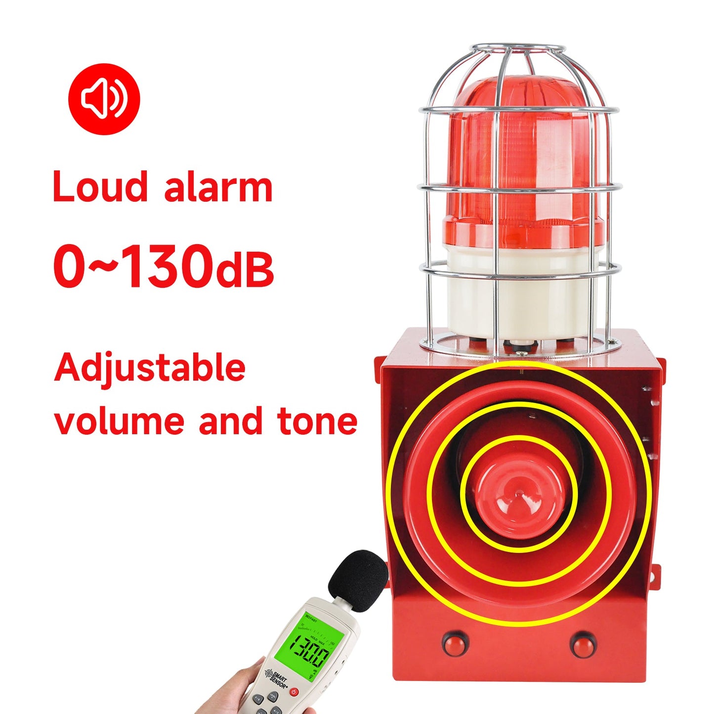 YASONG Alarm Siren with Metal Anti-Collision Mesh Cover, 130dB Loud Horn 12 Tones Switchable, IP65 Waterproof 45W LED Strobe Light for Factories, Port, Terminal and Security home Alarm