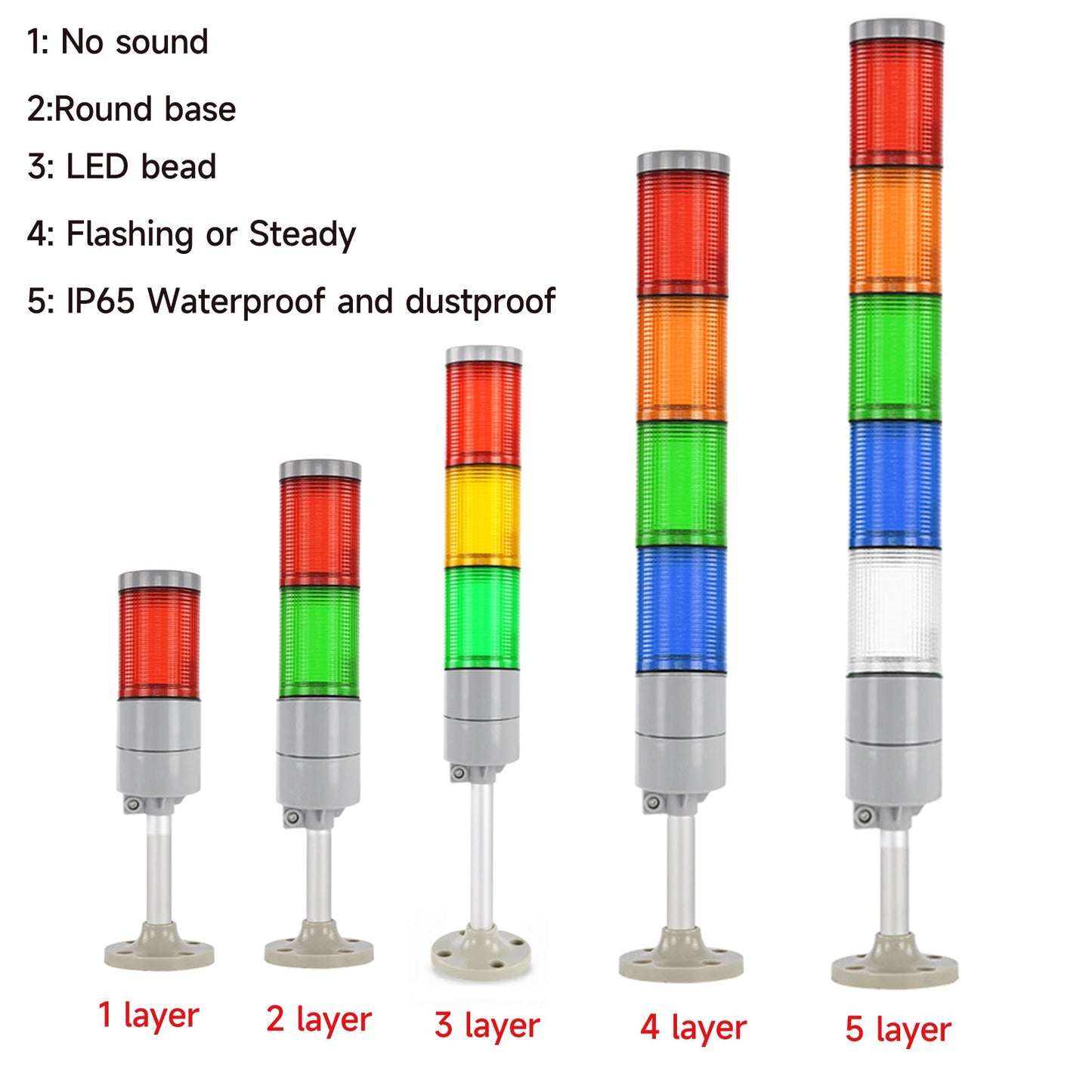 YASONG Tower Light IP65 Waterproof Multilayers Stack Warning Lights with No Sound, Steady Light, 4 Types of Base For Machine LTA-052T