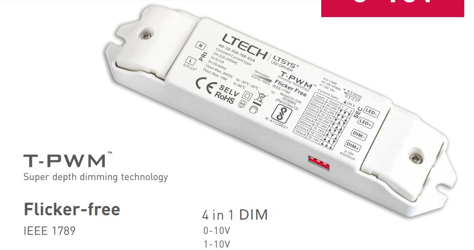 [China] LTECH AD-G1A series CC 0/1-10 V Flicker Free LED Driver-Ballast /Drivers-DELIGHT OptoElectronics Pte. Ltd