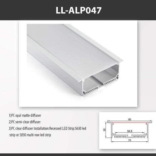 L9 Fixture LL-ALP047 / PC Opal Matte / Surface [China] ALP047 Recess Mount Aluminium Profile 2M x10Pcs